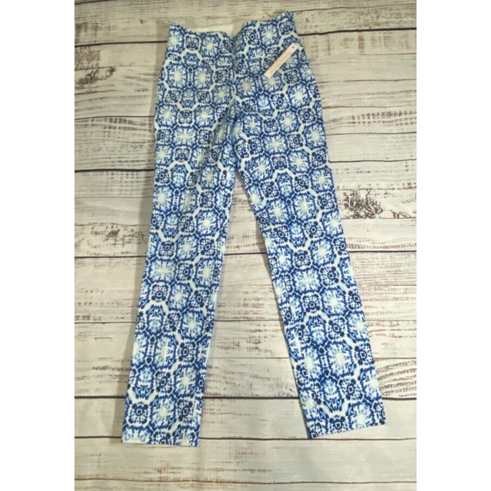 Renuar Floral Blue Pant Women's 2 Elastic Waist Straight Leg Pull On